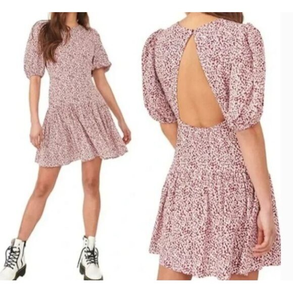 Free People Dancing in the Dark Dress Women’s Size Large Red Floral Drop Waist - Picture 1 of 9